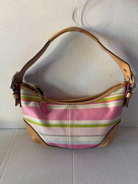 Y2K 2005 COACH 1884 SOHO HAMPTONS STRIPED PASTEL PINK MINI SHOULDER BAG